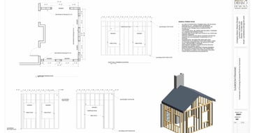 Architectural permit drawings showing sunroom framing plans, wall elevations, and a 3D structural rendering in Atlanta, GA.