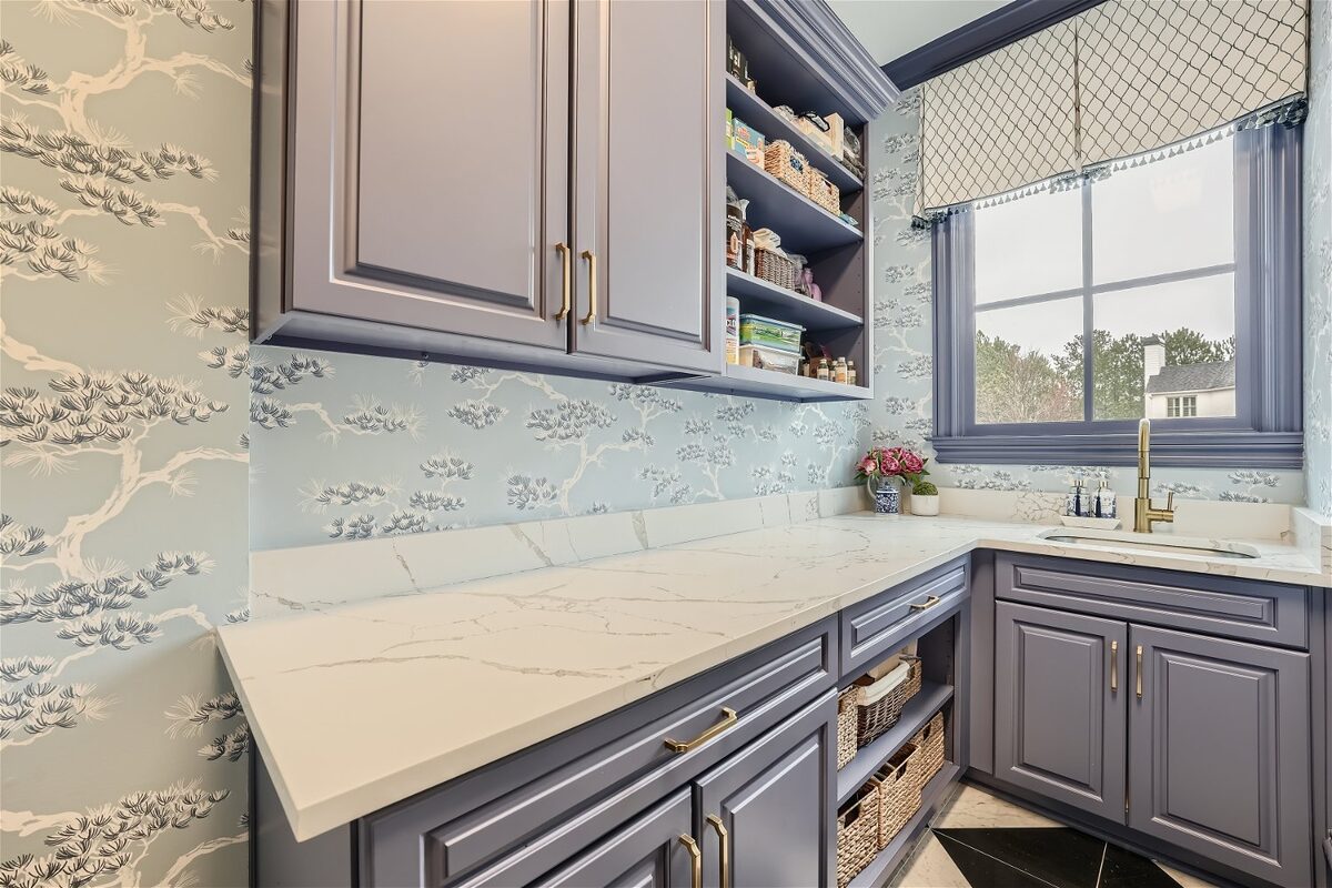 laundry-room-gray-cabinetry-quartz-counter-patterned-wallpaper-atlanta-ga-optimized