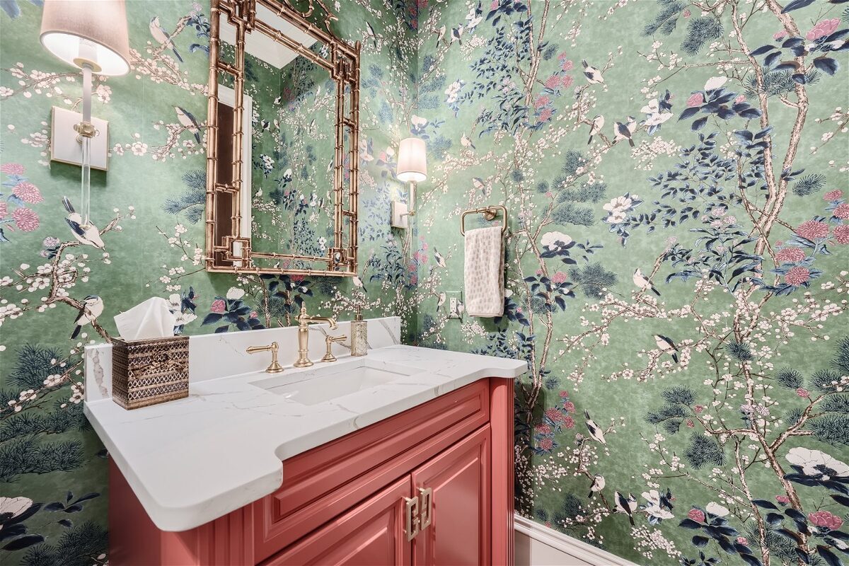 powder-room-floral-wallpaper-coral-vanity-brass-mirror-atlanta-ga-optimized