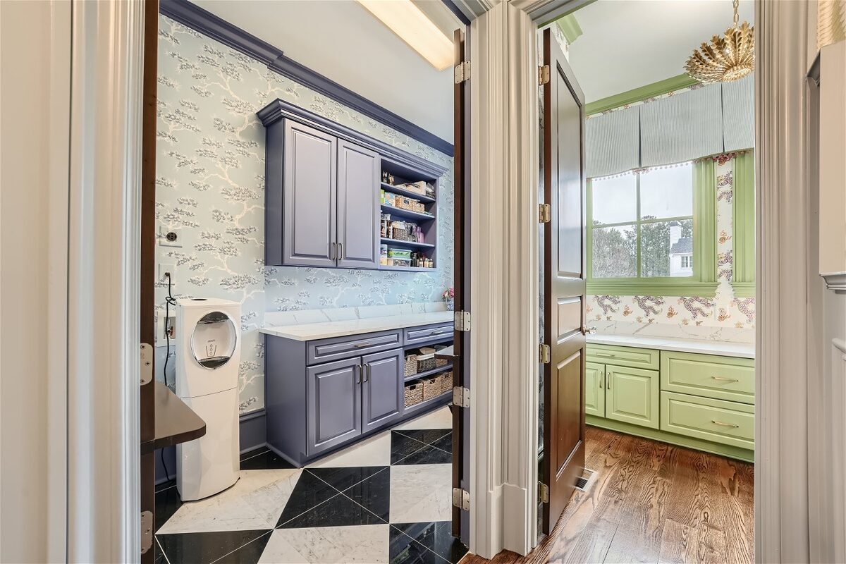 hallway-dark-cabinetry-checkerboard-floor-mirror-atlanta-ga-optimized